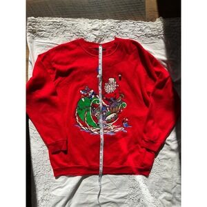 Vintage Women's Christmas Sweater Santa Med/Large Andover Made in USA Ugly Xmas